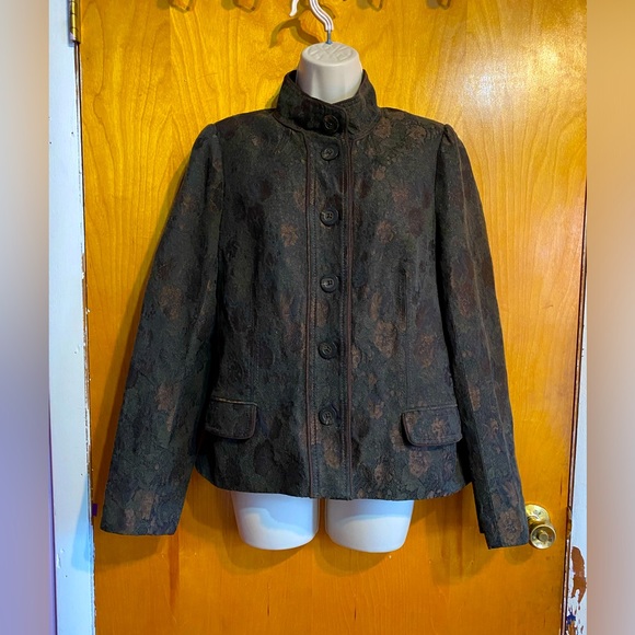 EUC Badgley Mischka size M Floral Brocade wool blend button up jacket. - Picture 1 of 12